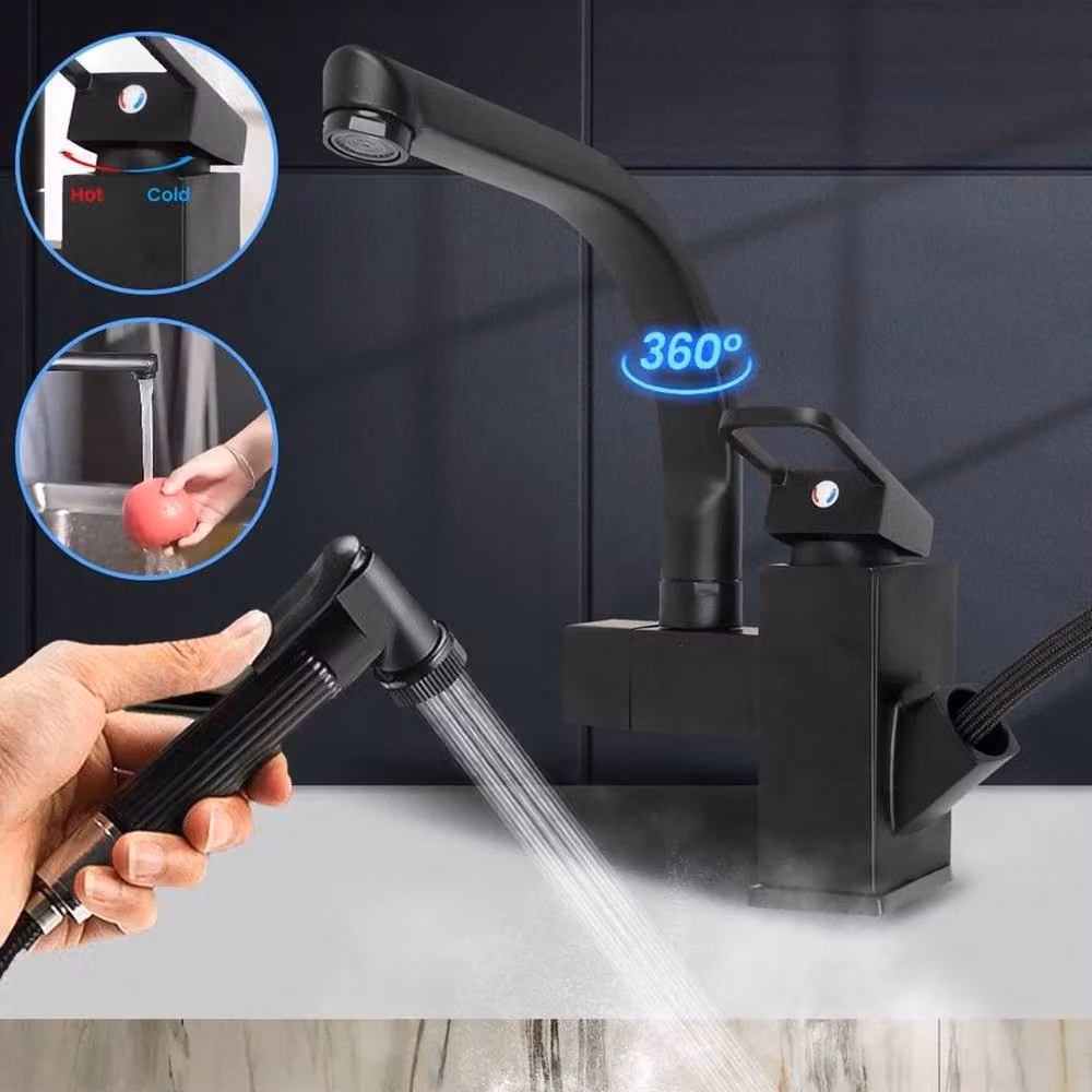 Kelvenix 2 in 1 Pull Out Spray Head Kitchen Mixer Tap in Matt Black – 4
