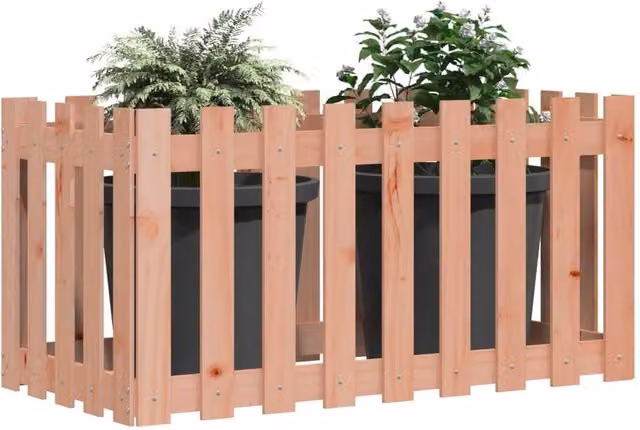 Berkfield Home Garden Raised Bed with Fence Design in Beige Solid Wood, W/D/H: 100 x 50 x 50 cm