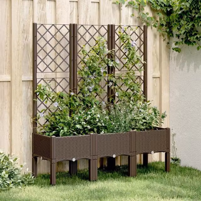Berkfield Home Garden Planter with Trellis in Brown, W/D/H: 120 x 40 x 142 cm