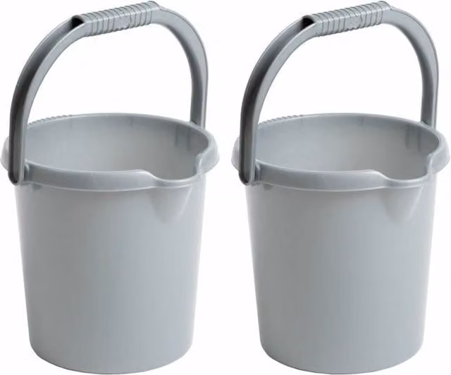 Nordara 2 Pack Grey Plastic 5L Buckets with Silver Grip Handles and Pouring Lips – 1