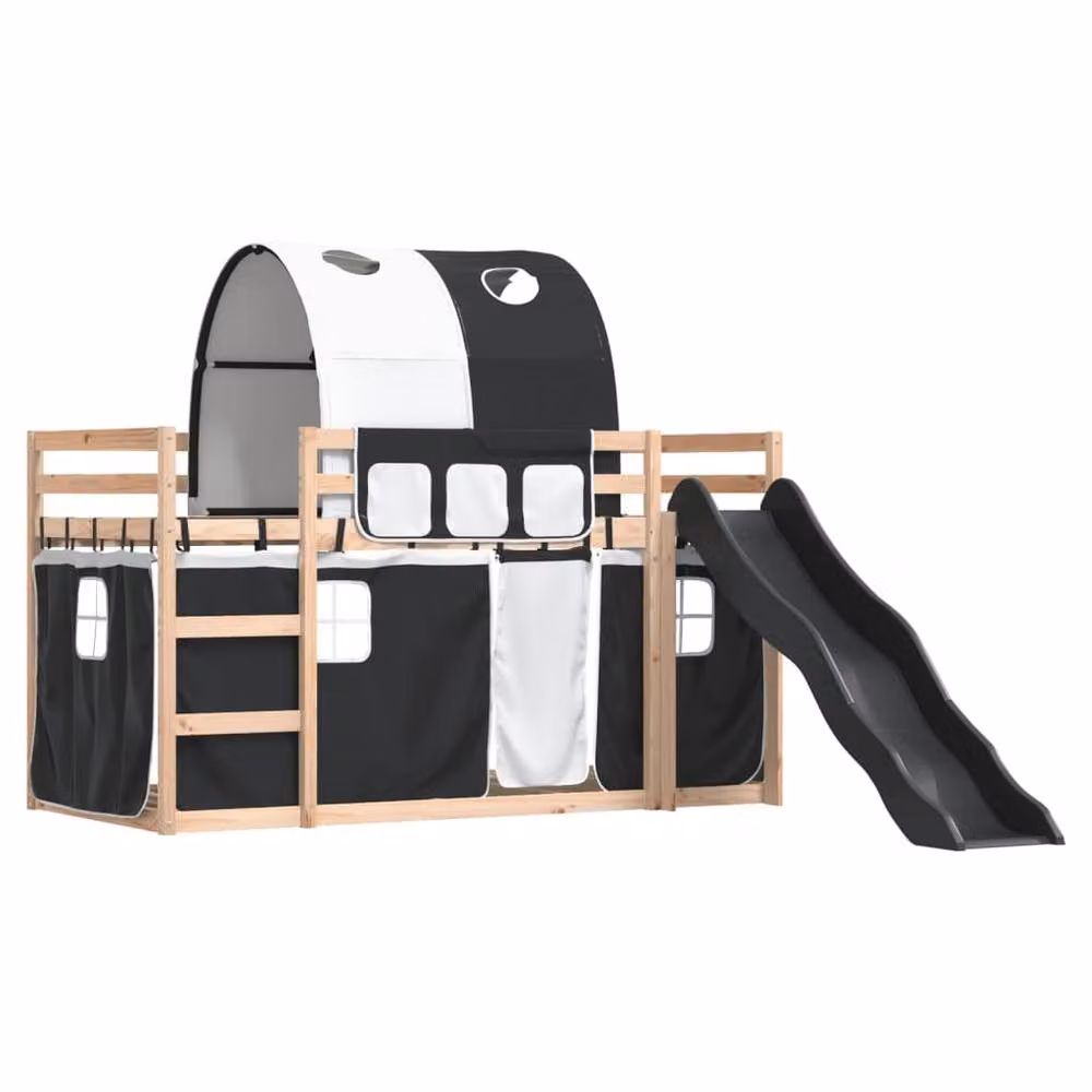 Berkfield Home Solid Wood Childrens Bunk Bed with Slide in White and Black, W/D/H: 80 x 200 cm – 3