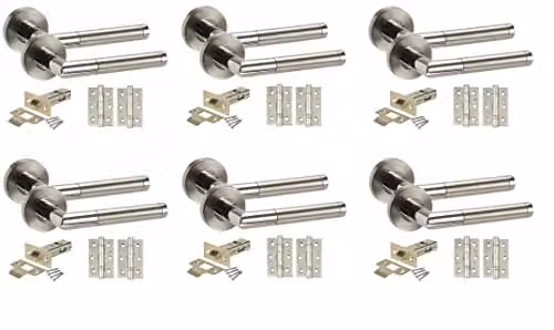 Golden Grace Mitred Door Handles Latch Pack in Duo Chrome Silver Finish, 6 Sets