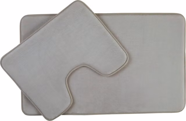 Premier Housewares Orsina Non-Slip Polyester Bath Mat Set in Grey, W/D/H: 80 x 50 x 1 cm