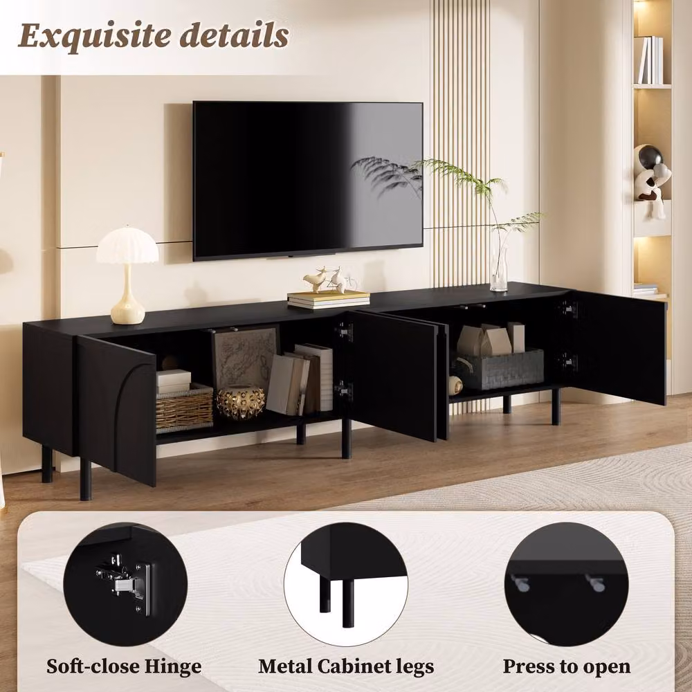 Merax Black Arched 4 Door TV Unit Lowboard with Metal Legs W: 180 cm, D: 35 cm, H: 49 cm – 4