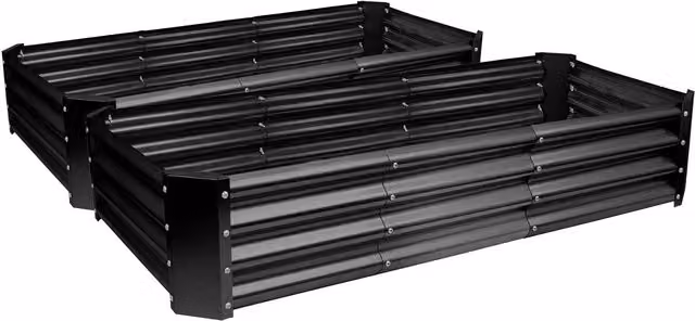 Harbour Housewares Black Galvanised Steel Raised Garden Bed, 2-Piece Set, W: 180 cm, D: 90 cm, H: 90 cm