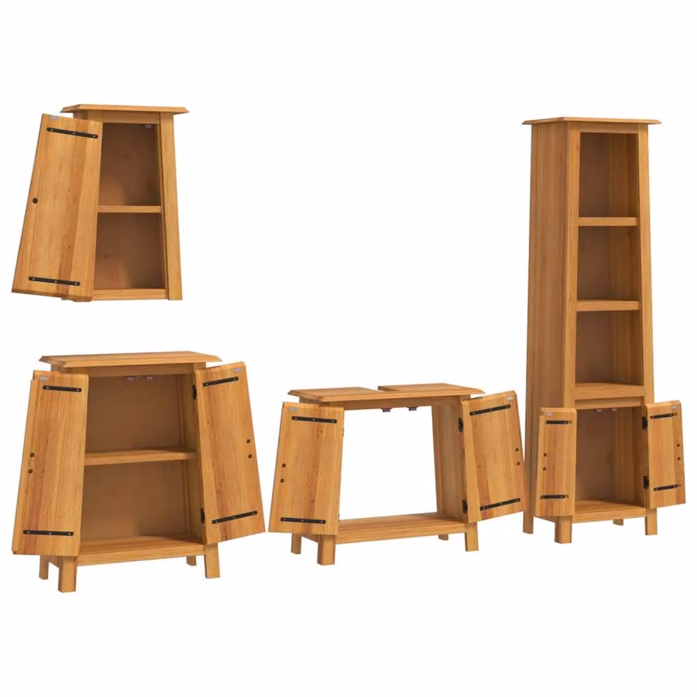 Berkfield Home Beautiful 4 Piece Solid Pine Bathroom Furniture Set in Brown – 3