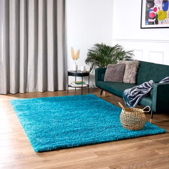Bravich California Shaggy Rug in Teal, W: 160 cm, D: 110 cm