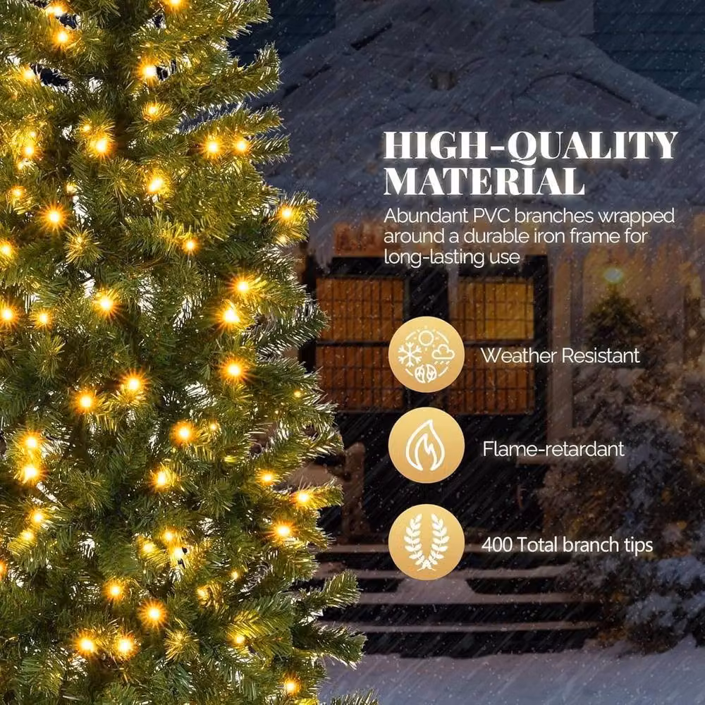 Kelvenix Slim Pre Lit Pencil Christmas Tree in Green with Warm White LED Lights – 4