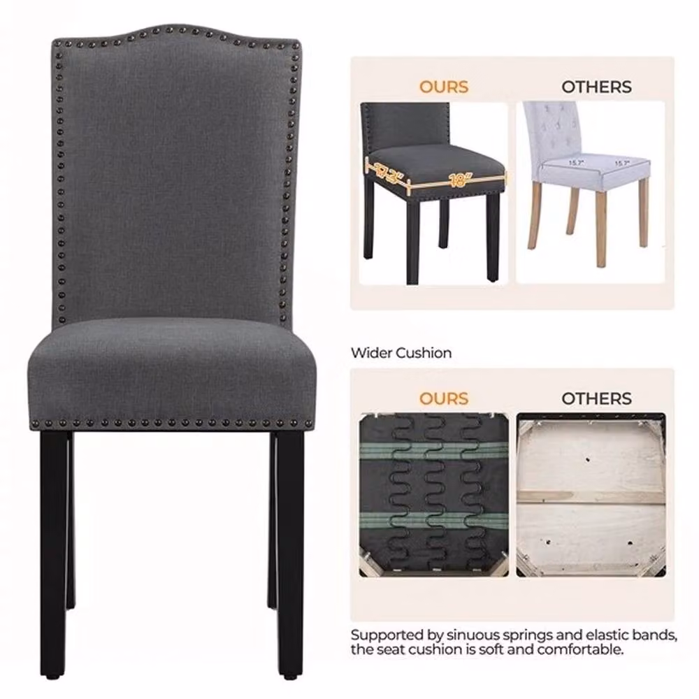 KORVIXA Set of 2 Upholstered Dining Chairs with Nailhead Trim in Dark Grey – 3