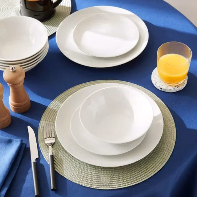 Glim & Glam 12-Piece White Porcelain Dinner Service Set