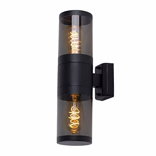 Netlighting Globo Lighting Up and Down Modern Cylinder Outdoor Wall Lamp in Black Stainless Steel, H 38 cm, 2x E27 Sockets, IP44 – 1
