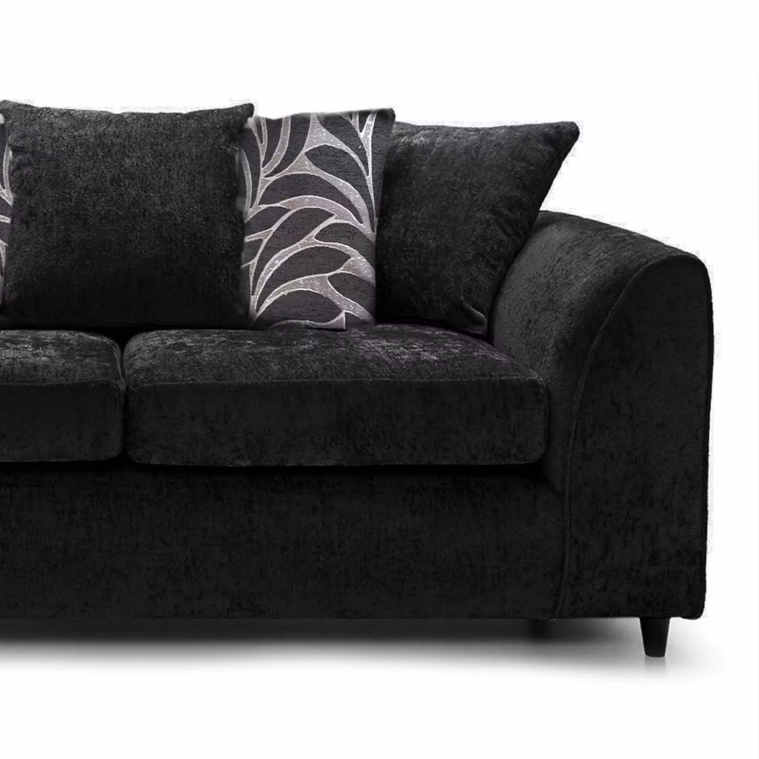 Furnishings For Less UK Zina 3 Seater Chenille Fabric Sofa in Black with Scatter Cushions – 2