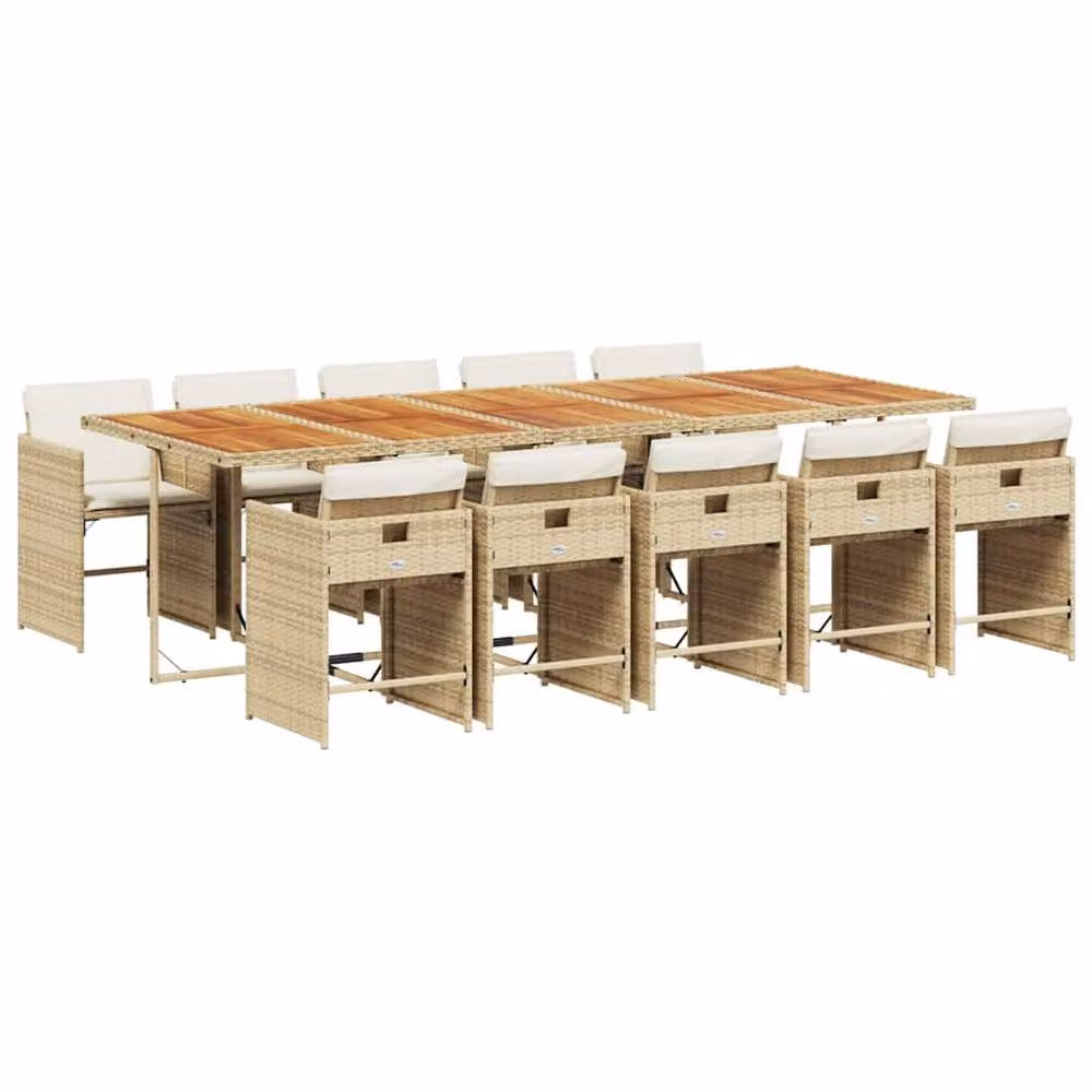 Berkfield Home 11 Piece Modern Garden Dining Set with Beige Cushions and Acacia Wood Frame – 2