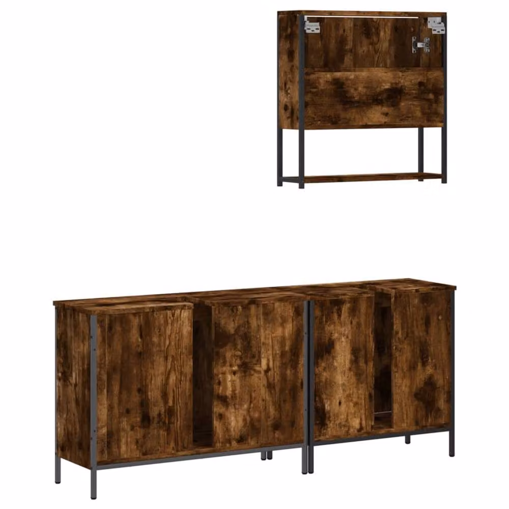 Berkfield Home 3 Piece Industrial Bathroom Furniture Set in Smoked Oak and Brown – 3