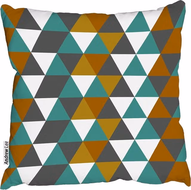 Andrew Lee Autumn Geometric Triangles Square Cushion, Green, W/D/H: 60 x 60 x 1 cm