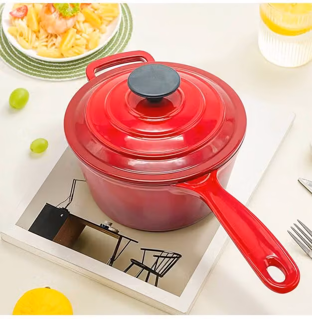 Living and Home Enamelled Cast Iron Saucepan with Lid in Red