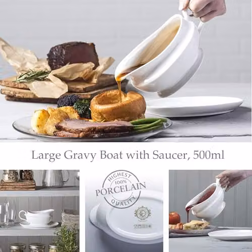 WM Bartleet & Sons Porcelain Drip-Free Gravy Boat with Saucer, 500ml, White – 2