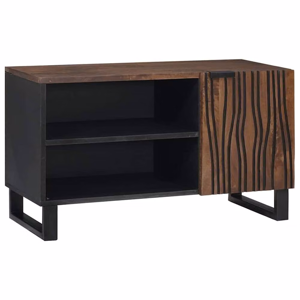 Berkfield Home Modern Walnut TV Cabinet in Brown and Black, W/D/H: 80 x 46 x 46 cm – 1