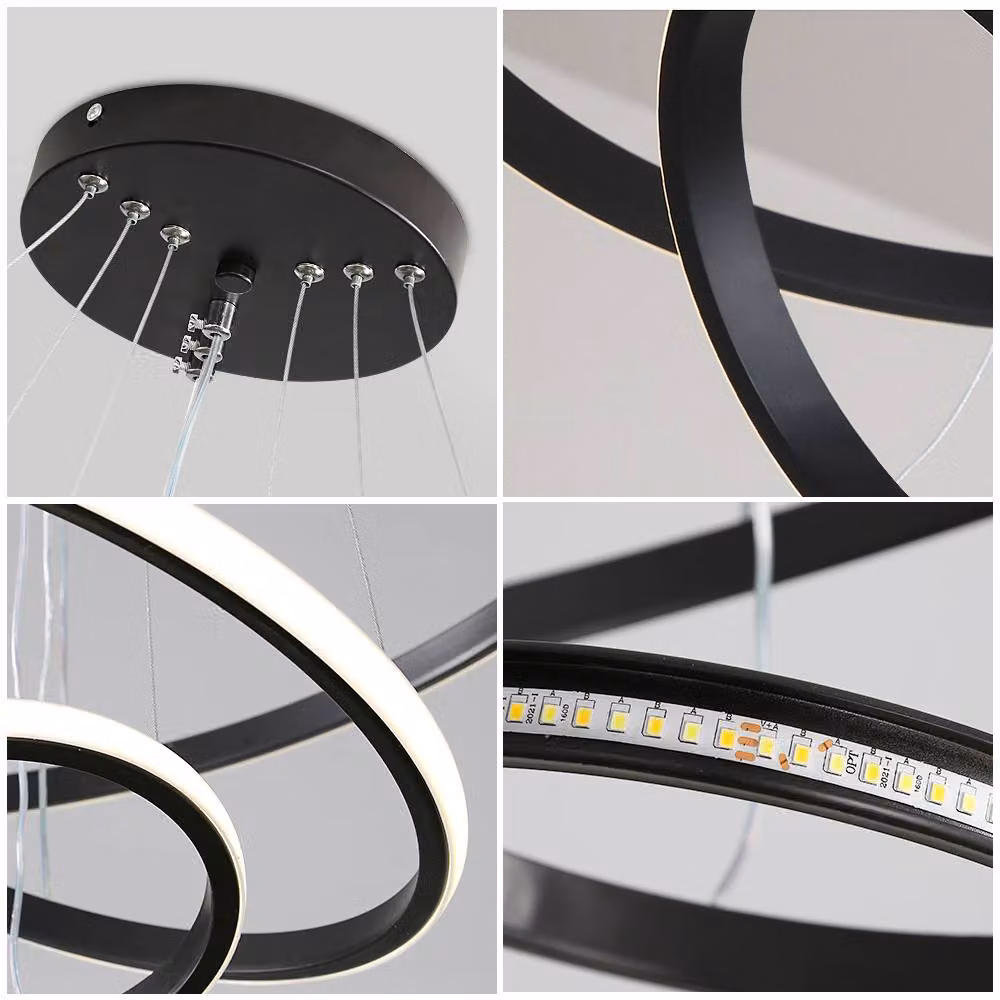 Goeco Modern Black 3-Ring LED Pendant Light, 36W 3-Colour Adjustable Chandelier – 4