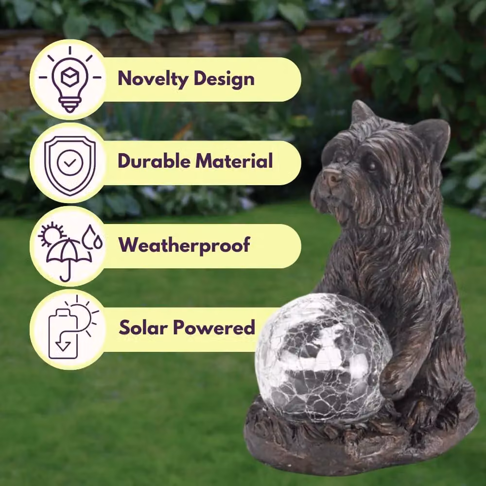 Marco Paul 2 Pack of Grey Resin Dog Solar Powered Garden Ornaments with Crystal Ball, H 19.5 x W 15.5 x D 15.5 cm – 5
