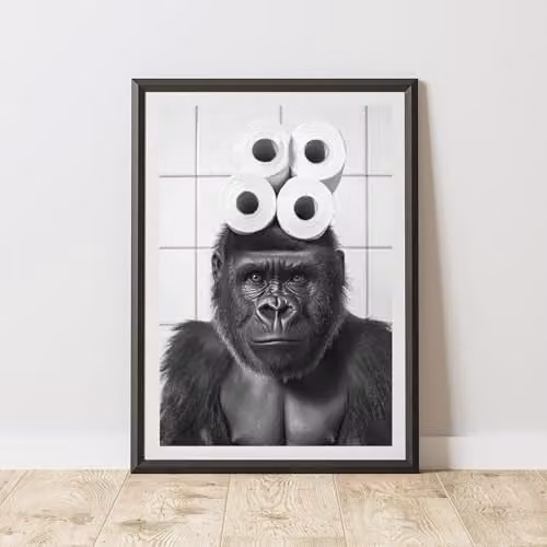 60 Second Makeover Funny Gorilla and Toilet Roll Paper Poster, Black and White, A3