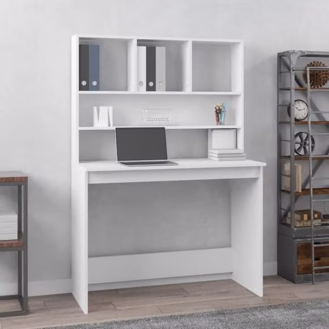 Berkfield Home White Writing Desk with Shelves, W/D/H: 102 x 45 x 148 cm