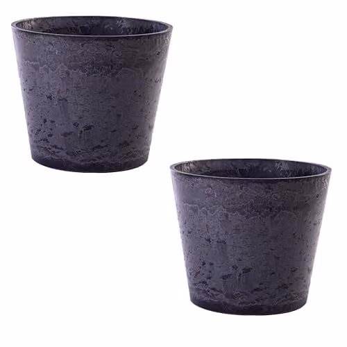 Garden Gear Caesar Charcoal Marble Effect Plastic Garden Planter Set, Grey, Brown and Anthracite, W: 41 cm, H: 50 cm, Pack of 2