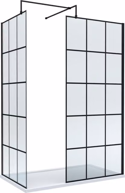 Balterley Black Walk-in Wetroom Screen and Tray Set with 8mm Glass, W: 1400 mm, D: 900 mm