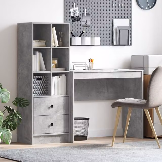 Berkfield Modern Writing Desk with Storage in Concrete Grey – 1