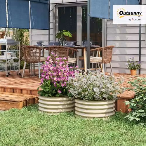 Outsunny Set of 2 Galvanised Steel Raised Garden Beds in White, W/D/H: 60 x 60 x 30 cm – 2
