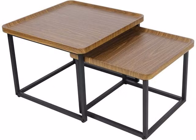 FLAVORA Set of 2 Nesting Coffee Tables in Brown and Black with Walnut Wood and Metal Finish – 1