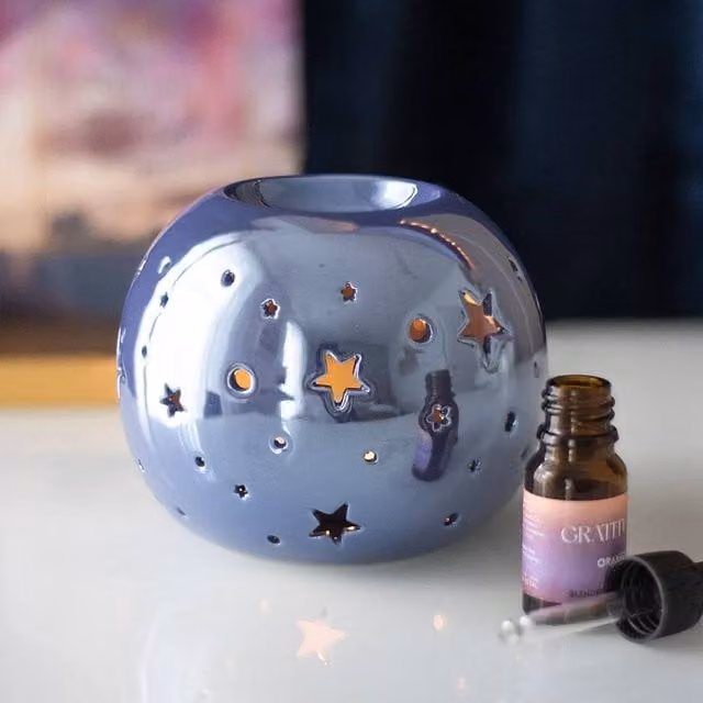 Uniqueful Purple Iridescent Star Glass Oil Burner and Wax Warmer for Tealights