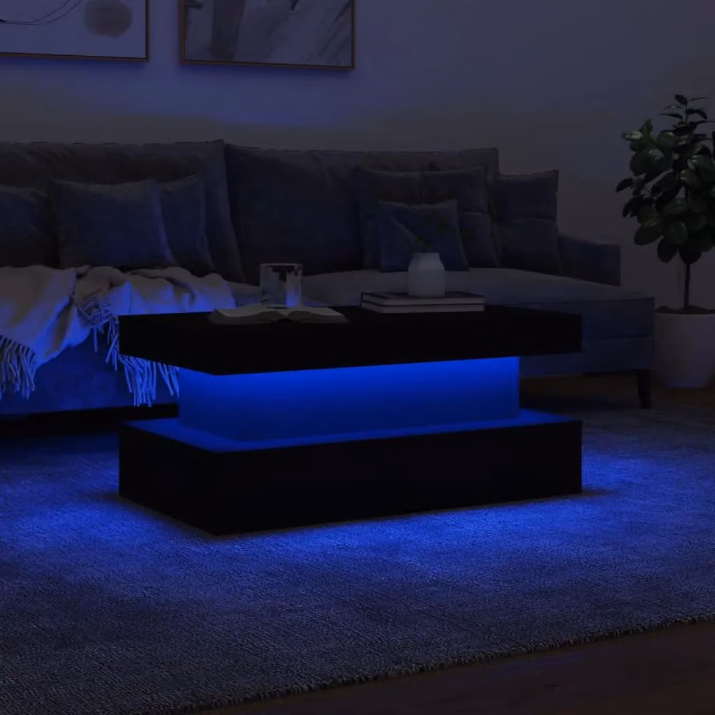 Berkfield Home Modern White Glossy Coffee Table with LED Lights W/D/H: 90 x 50 x 40 cm – 3