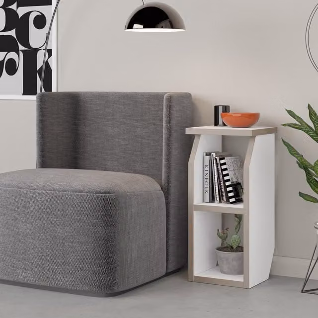 Decortie Tena Modern Side Table with Shelf in White and Mocha Grey