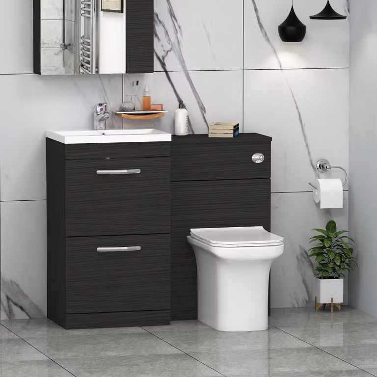 Royal Bathrooms Turin Hale Black 2-Drawer Modern Vanity Unit, Width: 100 cm