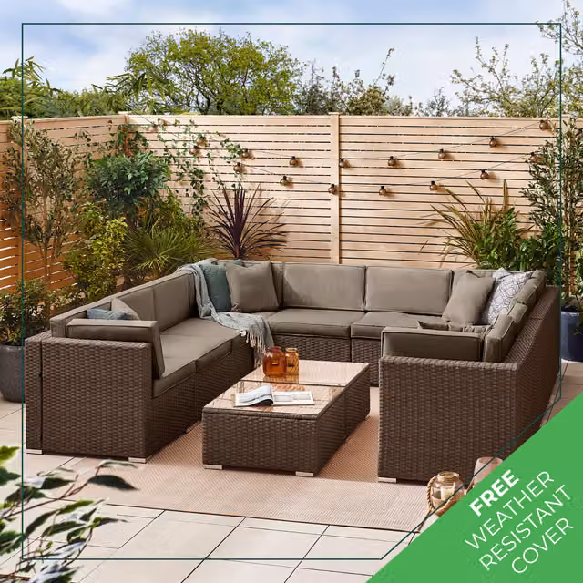 FurnitureboxUK Orlando 10 Seater Rattan Garden Sofa Set in Brown
