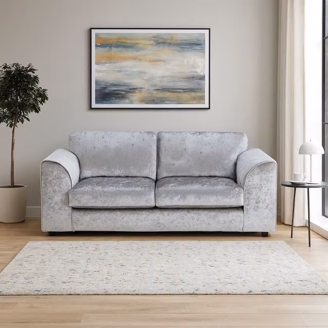 Furnishings For Less UK Crystal Crushed Velvet 3 Seater Sofa in Silver – 1