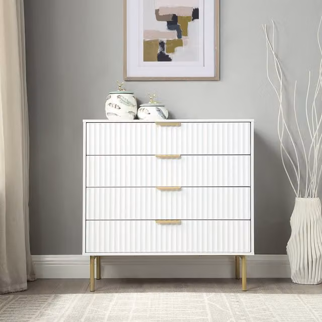 Home Treats Large Ridged Chest of Drawers in White and Gold