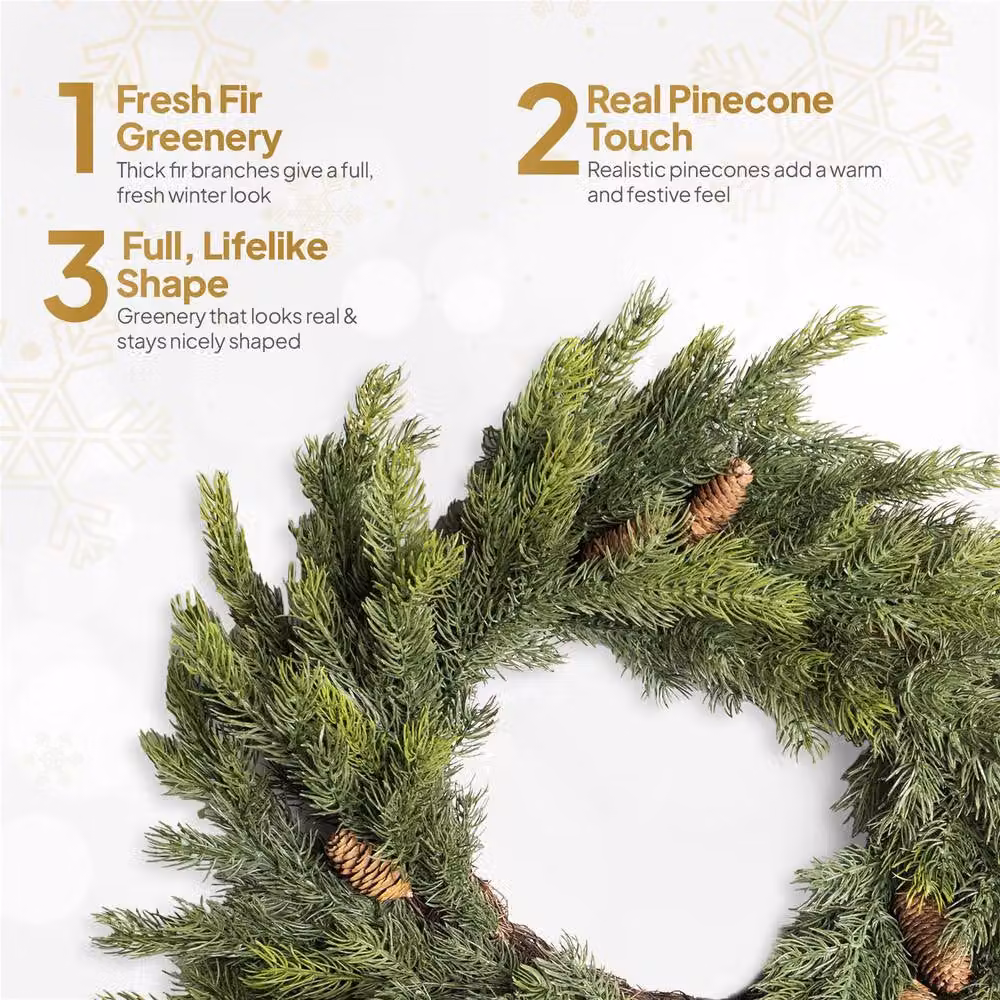 Shatchi Green Fir Christmas Wreath with Pine Cones, Diameter: 60 cm – 5