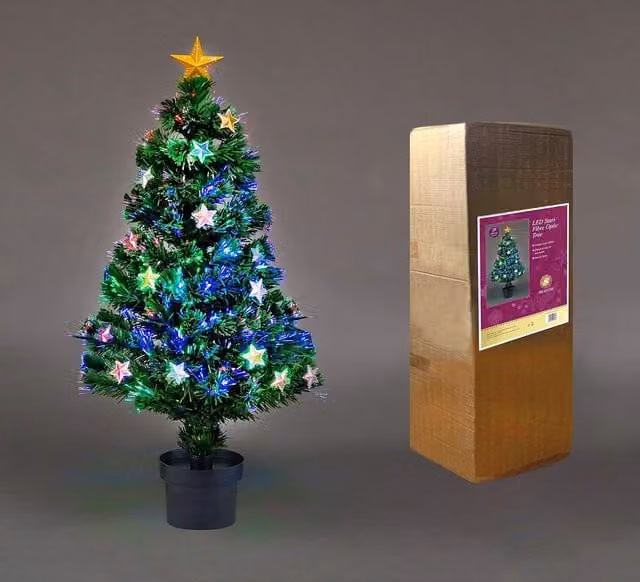 Shatchi Stars Fibre Optic LED Pre-Lit Christmas Tree in Green, Height: 60 cm