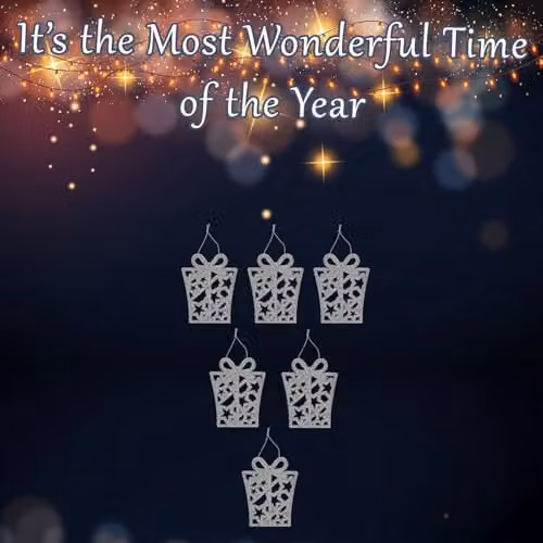 VFM e-Store Silver Glitter Hanging Present Christmas Tree Ornaments, Pack of 6, W/D/H: 17.4 x 8.0 x 1.3 cm – 3