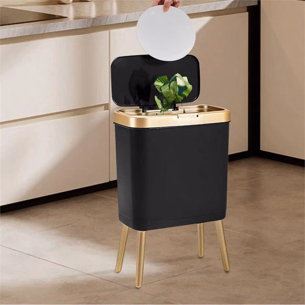PAWNORA Kitchen Rubbish Bin with Flip Lid, Black and Gold, W: 30 cm, D: 20 cm, H: 48.5 cm – 3
