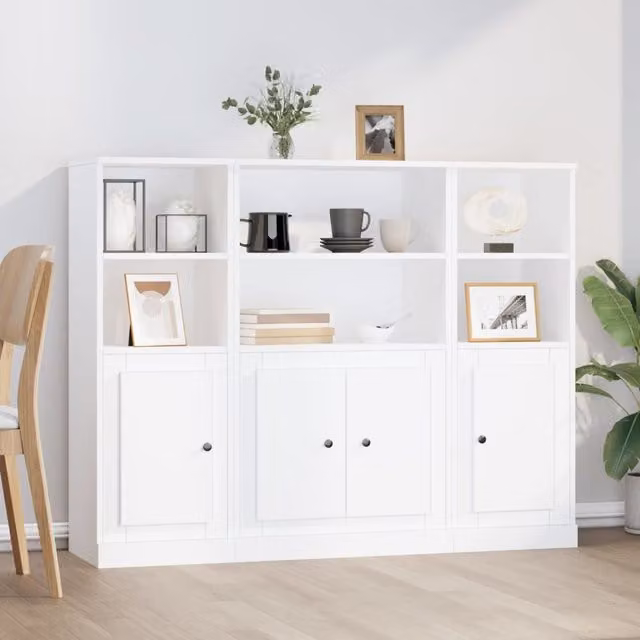 Berkfield Home Set of 3 White Matt MDF Wall-Mounted Highboards with Hinged Doors and Internal Shelves