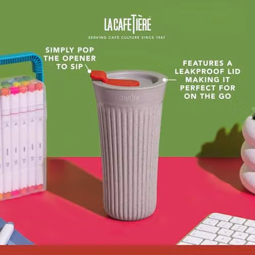 La Cafetière The Beanie Reusable Insulated Travel Coffee Cup, Grey and Transparent, 45 ml – 2