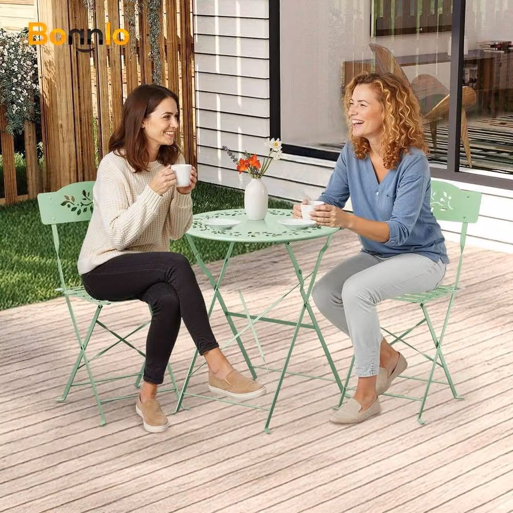 EONLION 3-Piece Folding Bistro Set in Light Green with Olive Leaf Pattern – 2