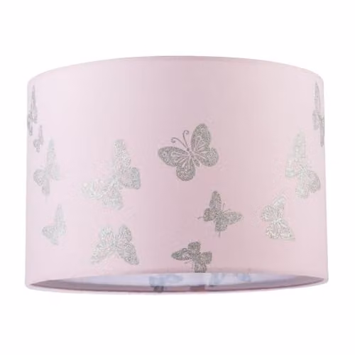 Happy Homewares Modern Pink Fabric Cylinder Lamp Shade with Silver Details, W/D/H: 30 x 30 x 20 cm