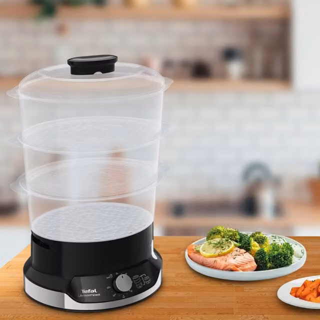 Tefal Ultra Compact V2 3 Tier Steamer with Timer and Auto Shut-off, Black