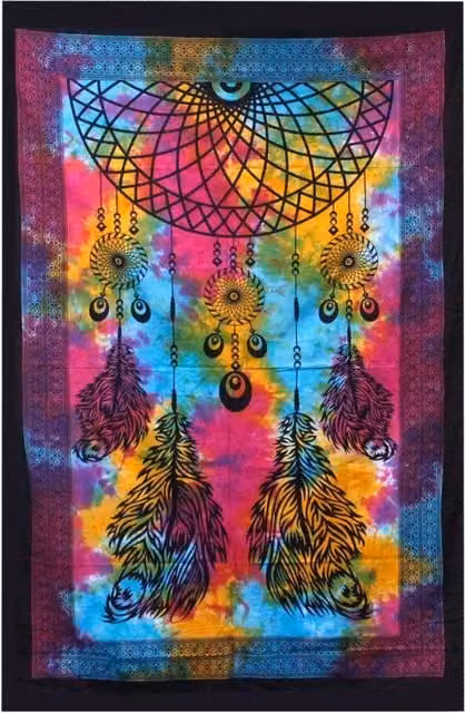 KDMK Handmade Multicolour Cotton Double Bedspread and Geometric Wall Hanging