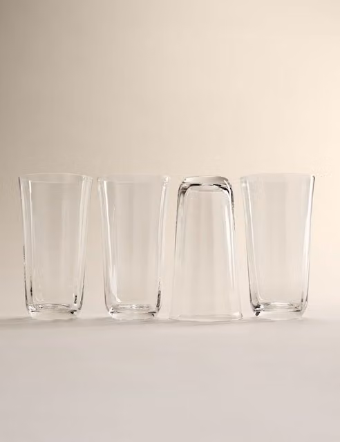 M&S Set of 4 Etoile Geometric Transparent Glass Hi Ball Tumblers