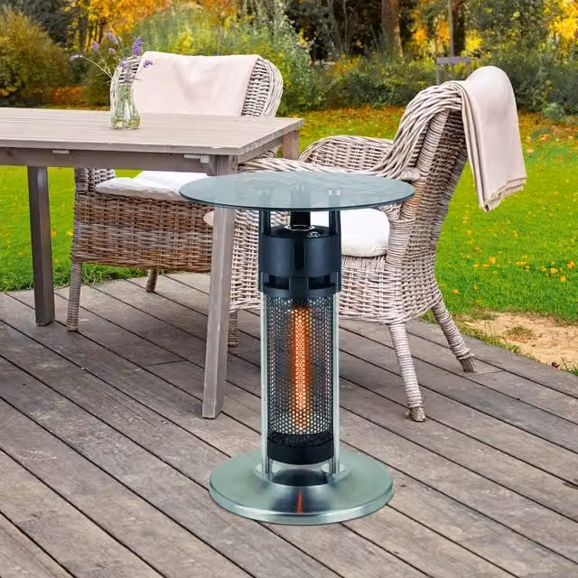 Tepro Monterey Table Patio Heater in Silver and Black with Glass